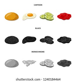 Vector illustration of burger and sandwich sign. Collection of burger and slice stock symbol for web.