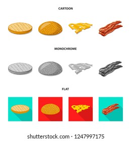 Vector illustration of burger and sandwich sign. Collection of burger and slice stock vector illustration.