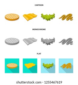 Vector illustration of burger and sandwich sign. Set of burger and slice stock vector illustration.