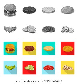 Vector illustration of burger and sandwich sign. Collection of burger and slice stock vector illustration.
