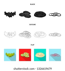 Vector illustration of burger and sandwich sign. Set of burger and slice stock vector illustration.