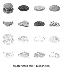 Vector illustration of burger and sandwich sign. Set of burger and slice stock vector illustration.