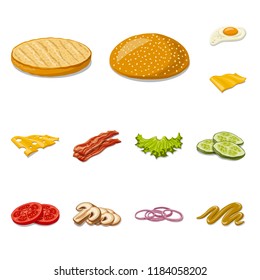 Vector illustration of burger and sandwich symbol. Set of burger and slice vector icon for stock.