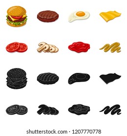 Vector illustration of burger and sandwich symbol. Set of burger and slice vector icon for stock.