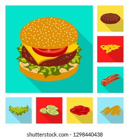 Vector illustration of burger and sandwich symbol. Set of burger and slice stock vector illustration.