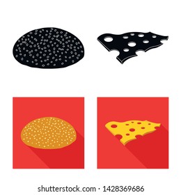 Vector illustration of burger and sandwich symbol. Collection of burger and slice stock symbol for web.