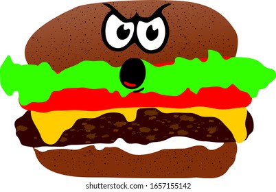 Vector Illustration Burger with Screaming Face Expression