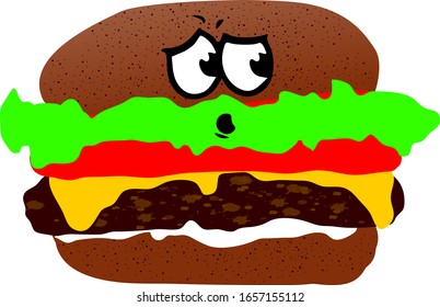 Vector Illustration Burger with Skeptical Face Expression