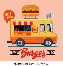 Vector illustration of burger truck in flat style