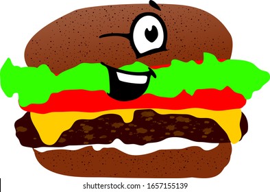 Vektorillustration Illustration Burger mit Wink Face Expression