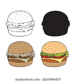 ilustração vetorial de hambúrgueres em várias aparências