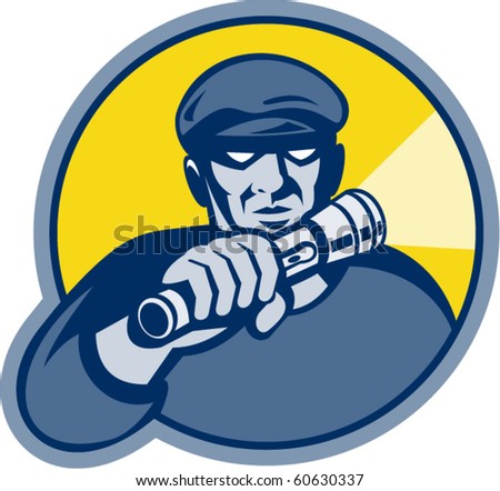 vector illustration of a burglar holding a flashlight