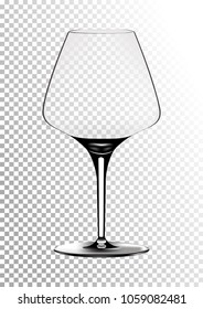 Vector illustration of a burgundy wine glass in photorealistic style. A realistic object on a transparent background. 3D Realism