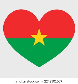 Vector illustration of the Burkina Faso flag with a heart shaped isolated on plain background. I love Burkina Faso. Happy Independence Day