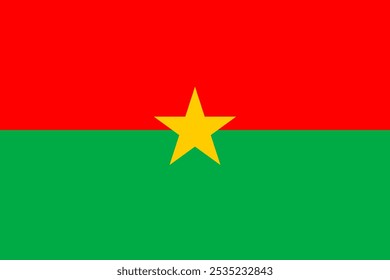 Ilustración vectorial de la bandera de Burkina Faso con rayas Horizontales rojas y verdes con una estrella central amarilla. Ideal para proyectos patrióticos, representaciones culturales y temas de orgullo nacional