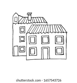 Vector illustration of Burmese houses isolated on a white background. For a design element. Doodle style. Coloring page for children and adults.