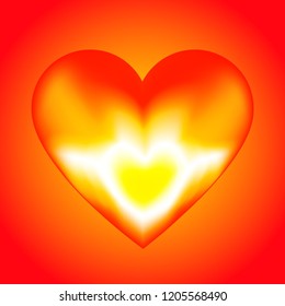 Vector illustration of burned abstract mesh heart on the yellow and red background.