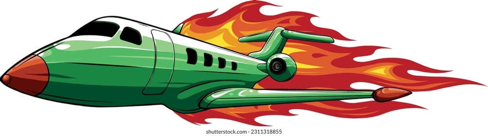 vector illustration of Burning airplane on white background