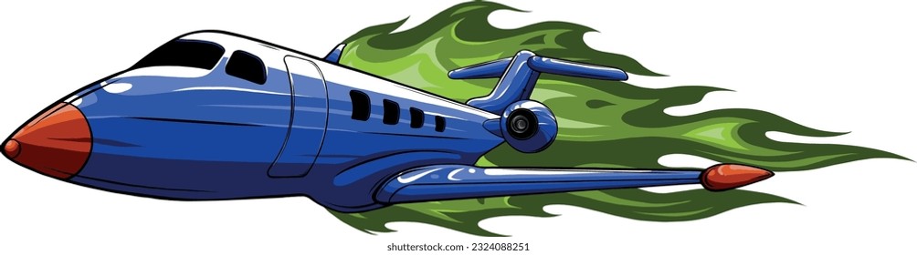 ilustración vectorial del avión en llamas sobre fondo blanco