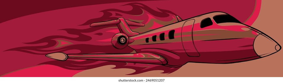 Ilustración vectorial del avión en llamas sobre fondo blanco