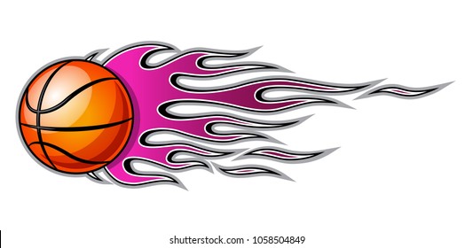 Vector illustration of burning basketball ball icon with hotrod flames. Ideal for sticker, decal, sport logo design element and any kind of decoration.