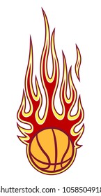 Vector illustration of burning basketball ball icon with hot rod flames. Ideal for sticker, decal, sport logo design element and any kind of decoration.