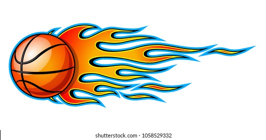 Vector illustration of burning basketball ball icon with hot rod flames. Ideal for sticker, decal, sport logo design element and any kind of decoration.