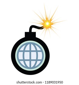 vector illustration of burning bomb with globe in it for ecological disaster and environmental problems concept