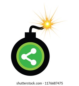 vector illustration of burning bomb with share button for viral news and sharing information concept
