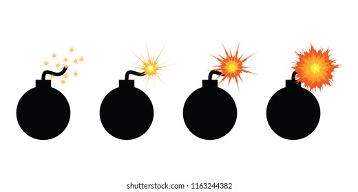 vector illustration of burning bomb in steps before explosion for urgent deadline concept