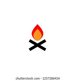 vector illustration of burning bonfire with wood isolated on white background. Sign, symbol, emblem of bonfire. Warning fire.