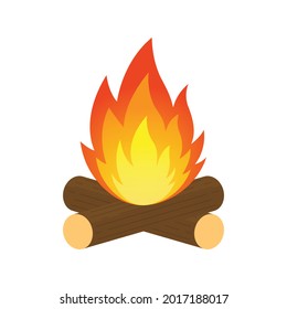 Vector illustration of burning bonfire with wood. Fire wood and campfire icon isolated on white background. Flat design vector for web, print, decoration, bonfire night. graphic design.