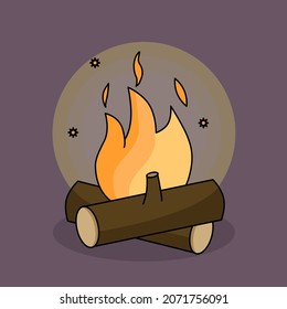 vector illustration of burning bonfire with wood on white background. burning bonfire with wood. Fire wood and campfire icon isolated for web, print, decoration, bonfire night.