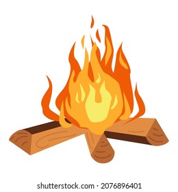 Vector illustration of burning bonfire with wood on white background