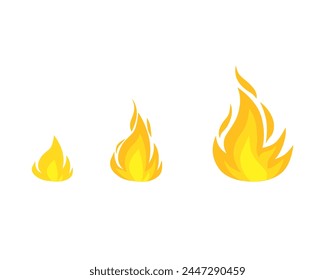 Ilustración vectorial de hoguera ardiente con leña sobre fondo blanco. tipo de llama de fuego ardiente 