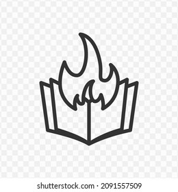 Vector illustration of burning book icon in dark color and transparent background(png).