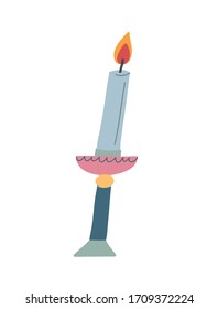 Imagen vectorial de la quema de velas. Una vela azul en un colorido candelabro. Elemento decorativo.