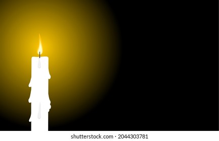 Vector illustration of a burning candle in a dark room