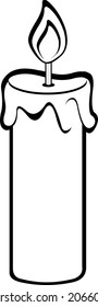 Vector illustration of a burning candle, drawn in black and white