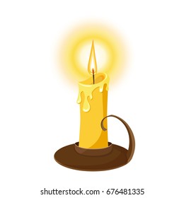 Vector illustration of a burning candle. Isolated on white background.