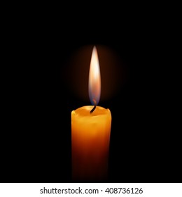 Vector illustration. Burning candle on a black background