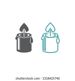 Vector illustration of the burning candle. Set of two vector icons. Flat design Monochrome