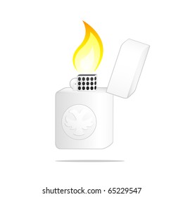 Vector illustration of burning cigarette lighter with emblem