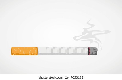 Ilustração vetorial de um cigarro em chamas com fumaça sobre um fundo branco. Útil para campanhas antitabagismo, educação em saúde e materiais de conscientização sobre saúde pública.