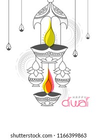 vector illustration of burning diya on  shubh Deepawali, Happy Diwali, Holiday background for light festival of India.