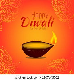 Vector illustration of burning diya on happy Diwali Festival background for Indian light festival