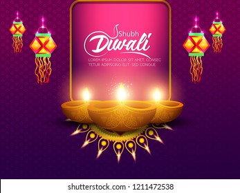 vector illustration of burning diya on happy Diwali for light festival of India,  yellow, red background