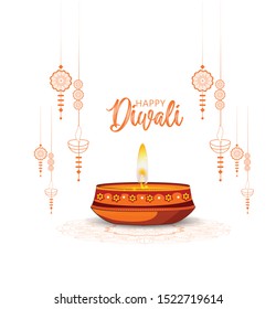 vector illustration of burning diya on Happy Diwali Holiday background for light festival of India