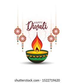 vector illustration of burning diya on Happy Diwali Holiday background for light festival of India