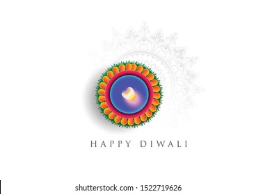 vector illustration of burning diya on Happy Diwali Holiday background for light festival of India